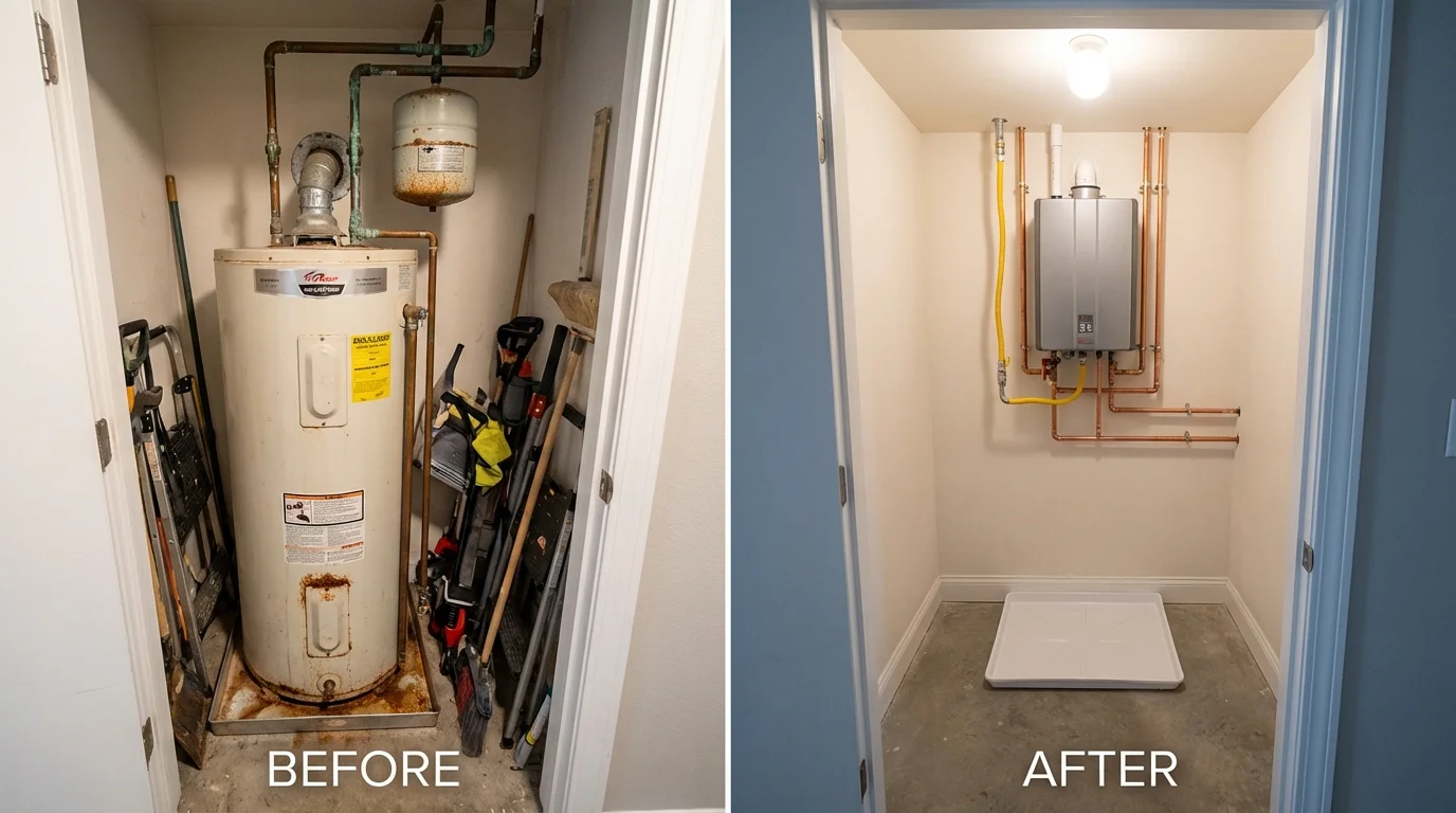 Tank water heater versus wall-mounted tankless unit comparison for Jackson, CA homeowners