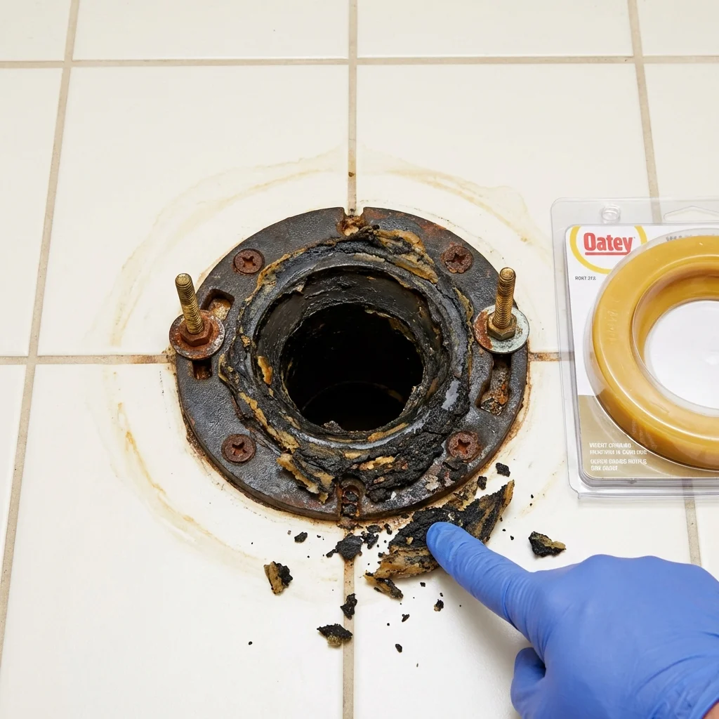 Failed wax ring showing water seepage at the base of a toilet in a Jackson, CA home
