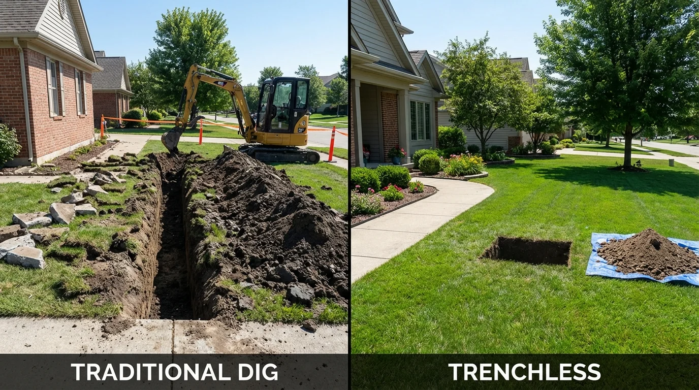Trenchless sewer repair with minimal yard damage versus traditional excavation in Jackson, CA